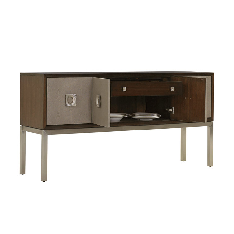 68" Brown Walnut and Faux Shagreen Sideboard