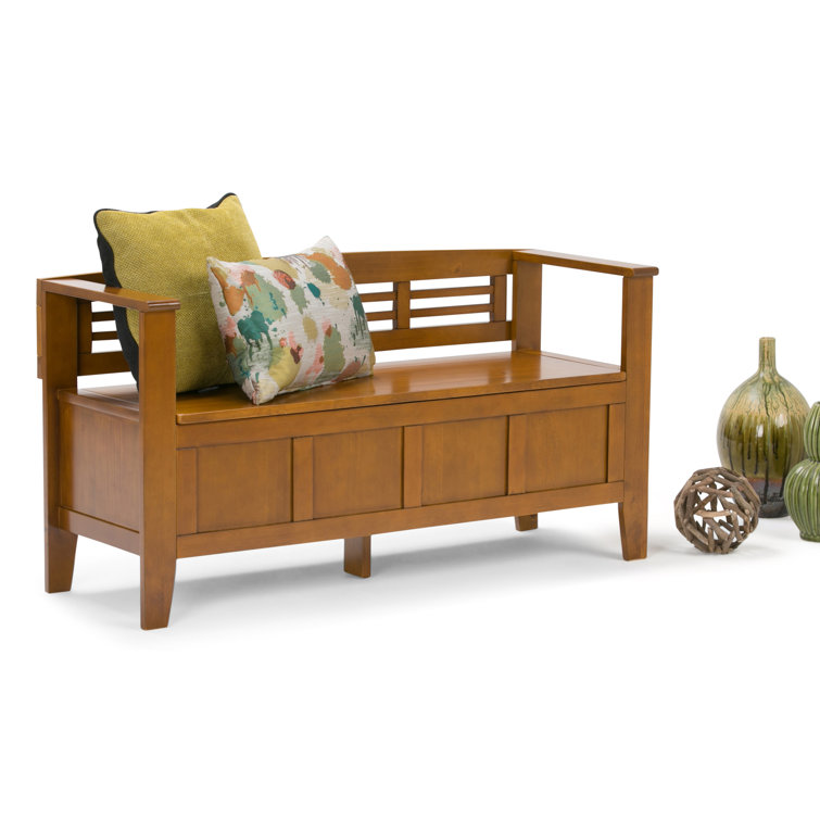 Avalon Light Brown Solid Pine Wood Entryway Storage Bench with Backrest
