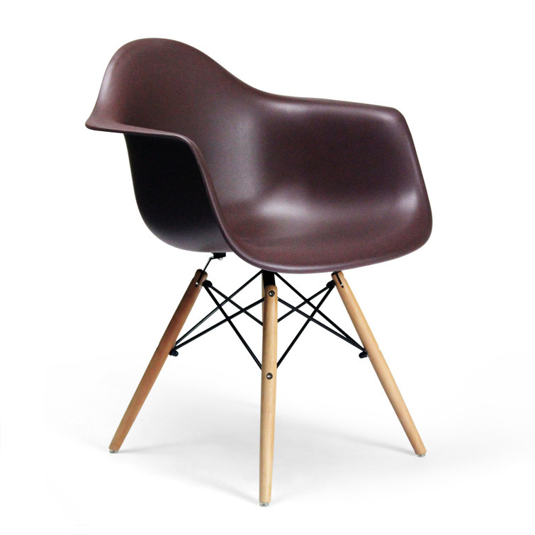 Brown and Natural Plastic Arm Chairs with Wood Legs, Set of 2