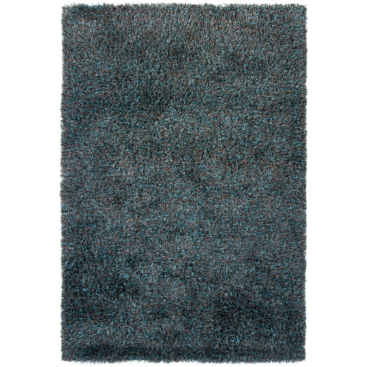 Handmade Blue Shag Wool and Synthetic 9' x 13' Rug