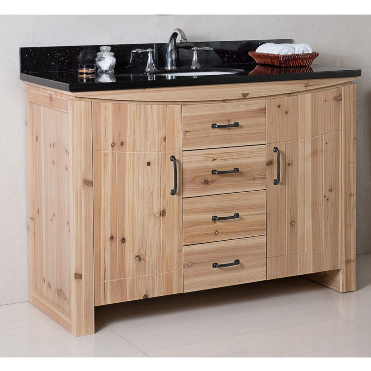 48'' Natural Fir Single Vanity with Black Granite Top