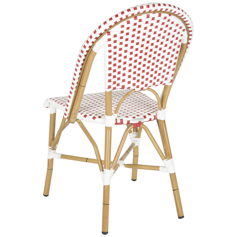 Red and White Wicker Armless Outdoor Dining Chair