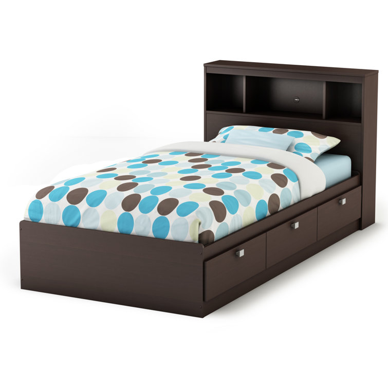 Chocolate Twin Captain's Bed with Storage and Bookcase Headboard