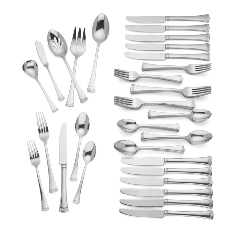 Portola Stainless Steel 65-Piece Flatware Set with Twisted Cord Trim