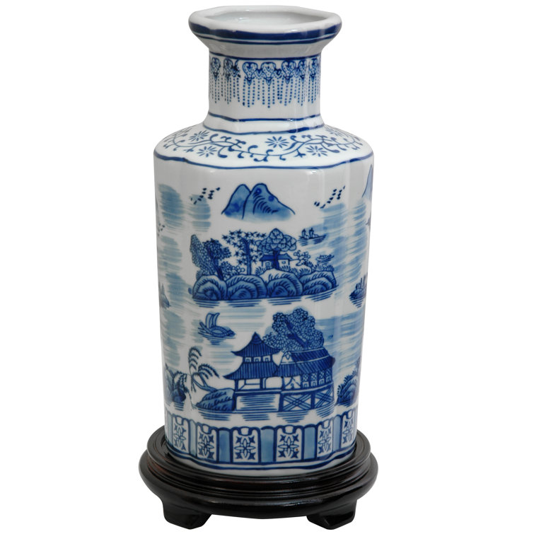 Classic Ming Blue and White Floral Porcelain Vase 14"
