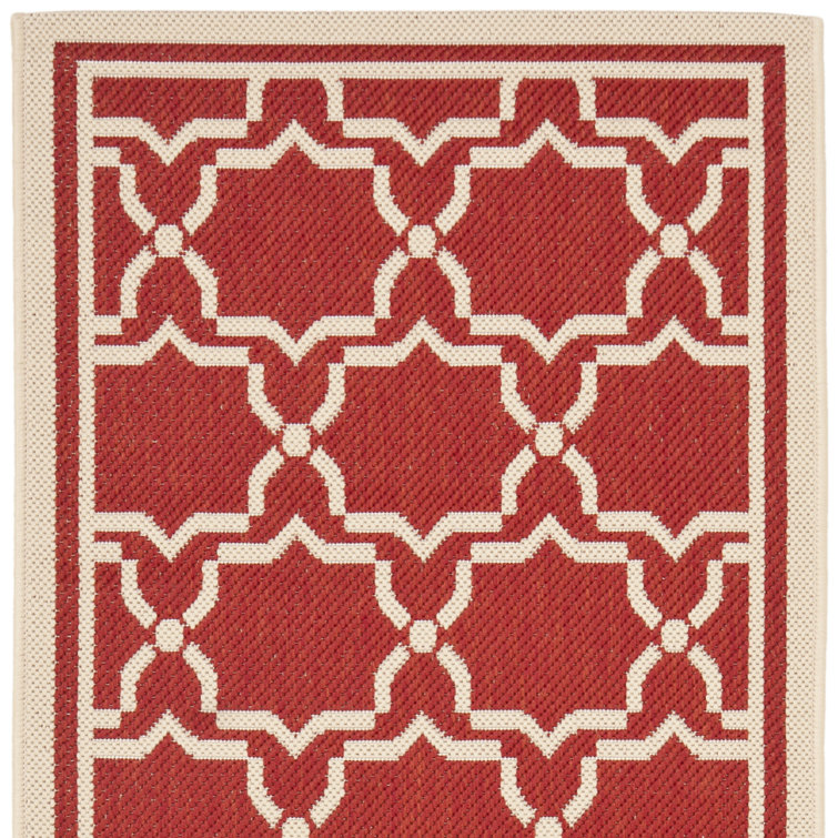 Red and Bone Geometric Synthetic Outdoor Area Rug, 2' x 3'7"