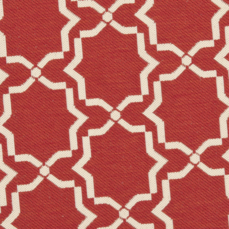 Red and Bone Geometric Synthetic Outdoor Area Rug, 2' x 3'7"