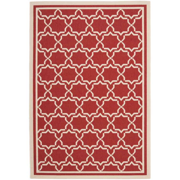 Red and Bone Geometric Synthetic Outdoor Area Rug, 2' x 3'7"