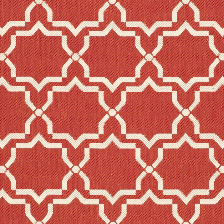 Red and Bone Geometric Synthetic Outdoor Area Rug, 2' x 3'7"