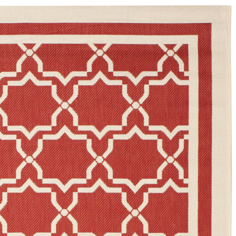 Red and Bone Geometric Synthetic Outdoor Area Rug, 2' x 3'7"