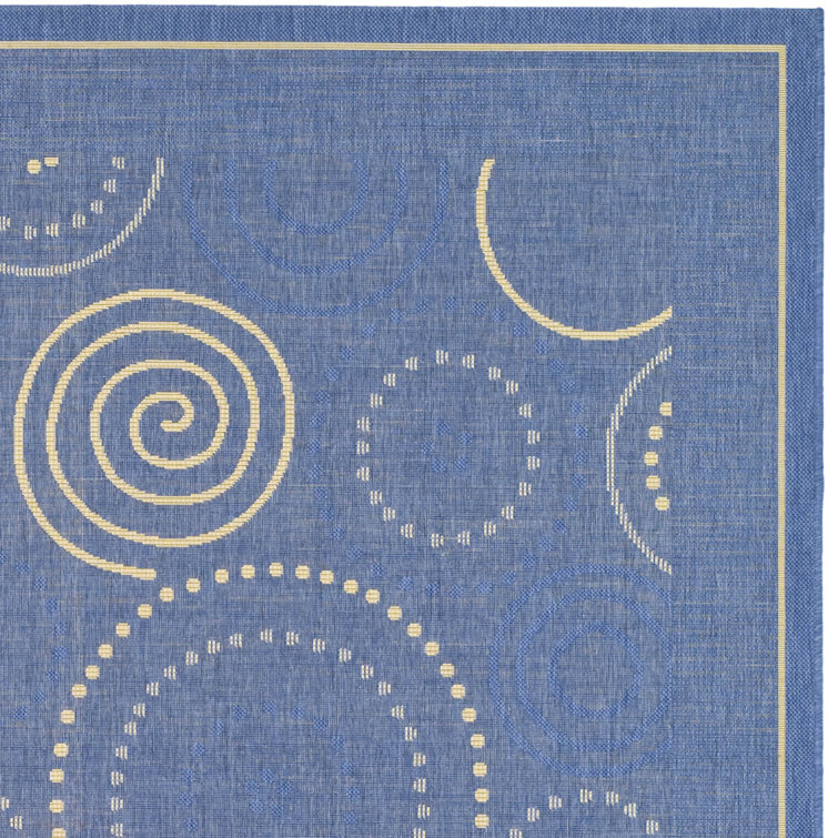 Rectangular 5' x 7' Blue and Natural Cotton Synthetic Rug