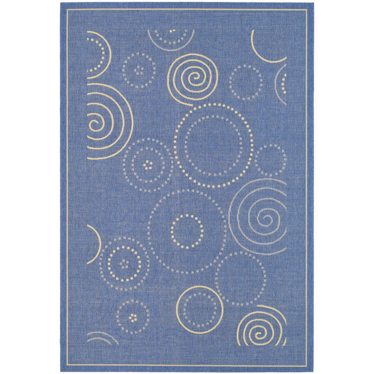 Rectangular 5' x 7' Blue and Natural Cotton Synthetic Rug