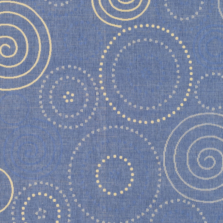 Rectangular 5' x 7' Blue and Natural Cotton Synthetic Rug