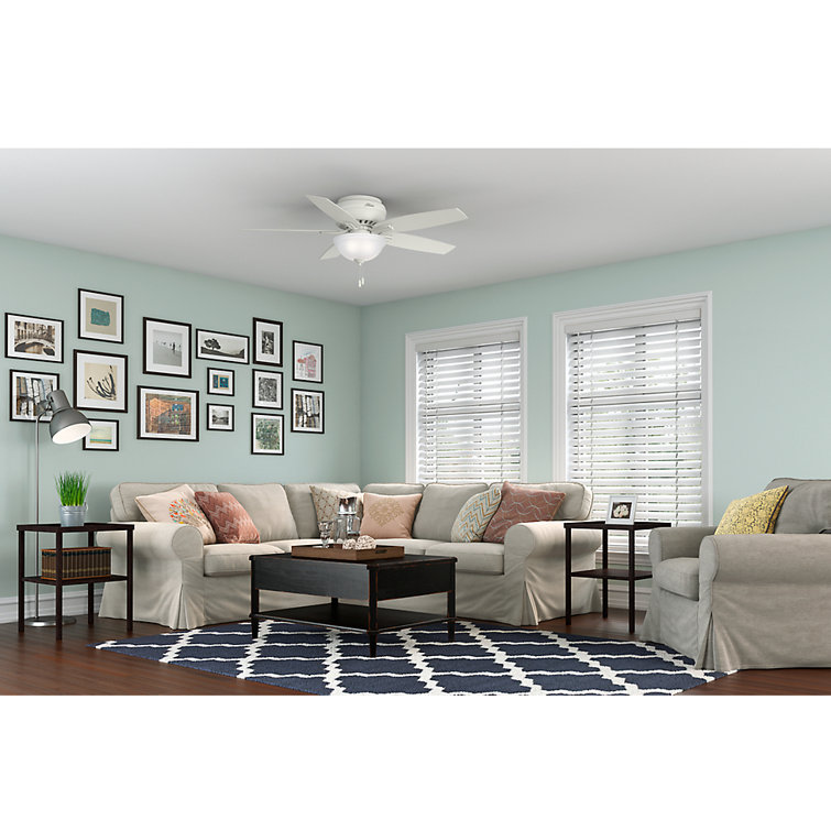 52" White Low Profile Ceiling Fan with LED Light