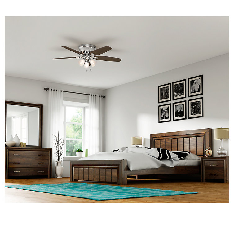 52" Brushed Nickel Low Profile Ceiling Fan with Lights