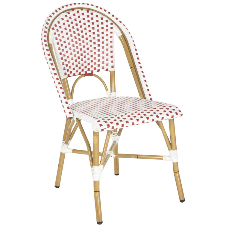 Red and White Wicker Armless Outdoor Dining Chair