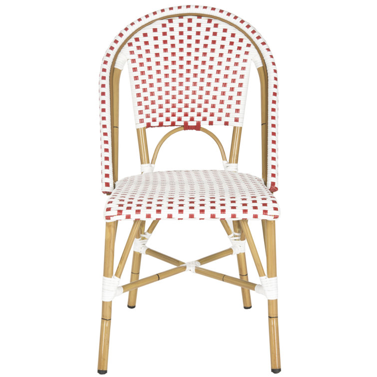 Red and White Wicker Armless Outdoor Dining Chair