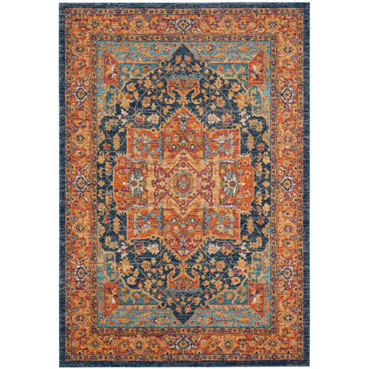 Large Blue and Orange Synthetic Reversible Area Rug