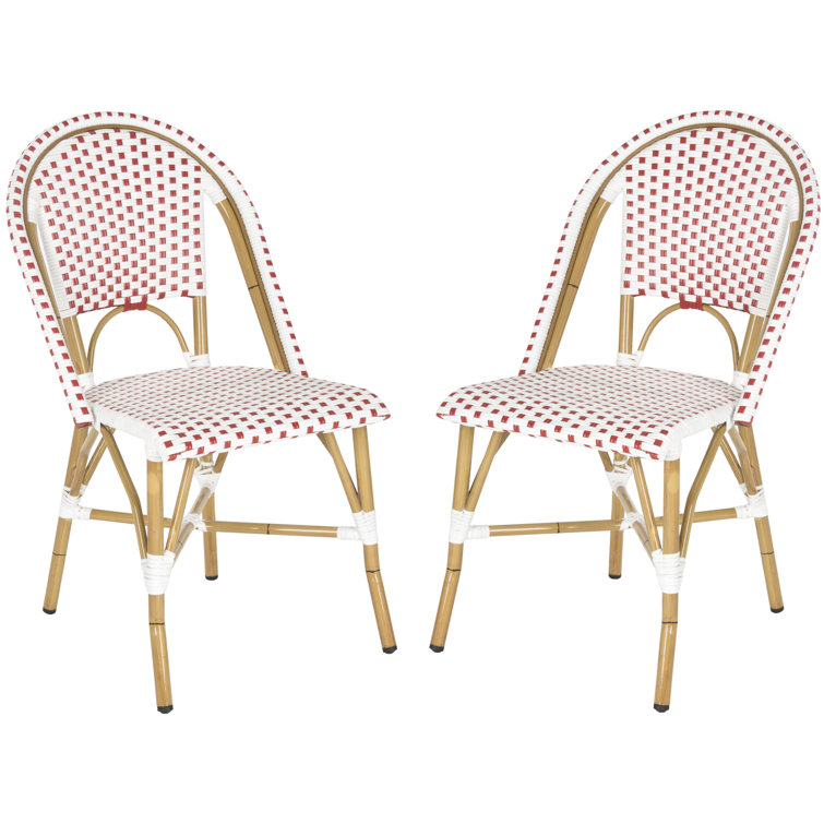 Red and White Wicker Armless Outdoor Dining Chair