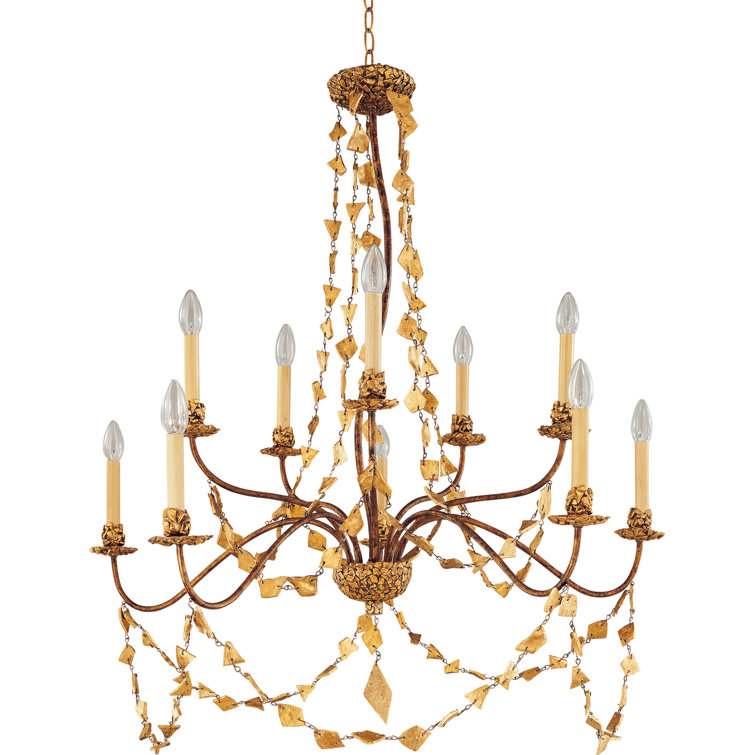 Gold Leaf Bronze 10-Light Candelabra Chandelier