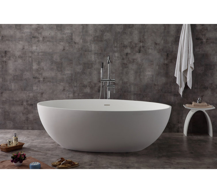67'' Matte White Resin Freestanding Soaking Bathtub