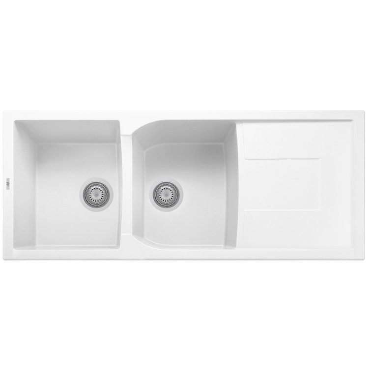 White 46'' Double Bowl Granite Drop-In Kitchen Sink with Drainboard