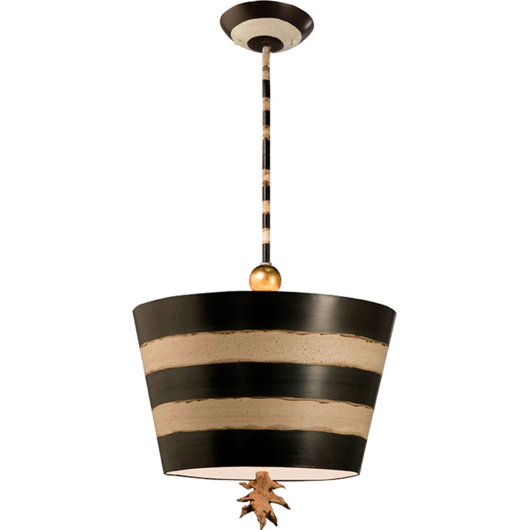 South Beach 15" Hand-Painted Black & Cream Pendant with Gold Accents