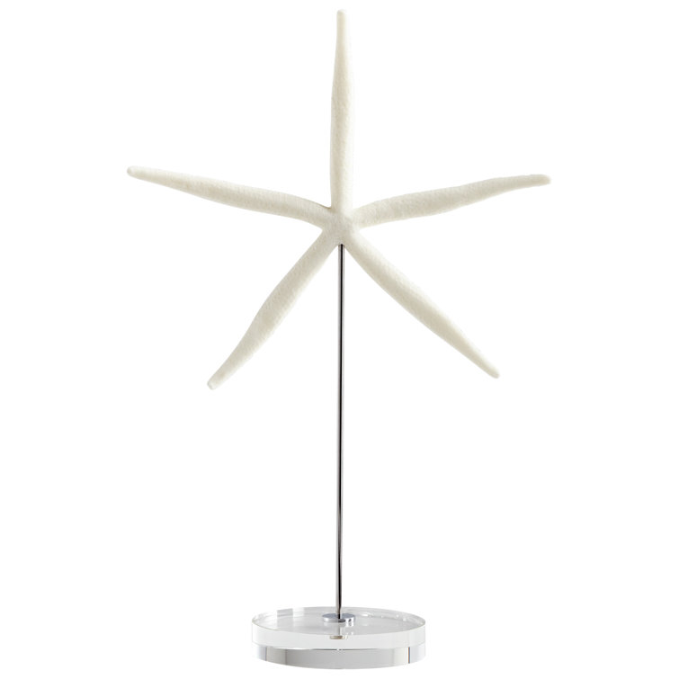 Large White Crystal Sea Star Sculpture on Chrome Stand