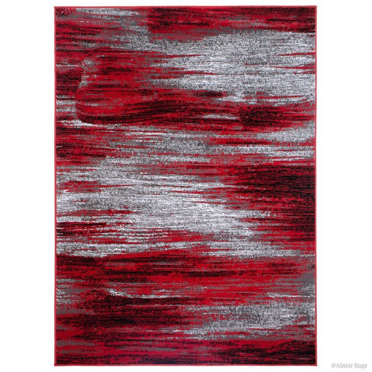 Red and Gray Abstract Stain-Resistant Synthetic Area Rug 5' x 7'
