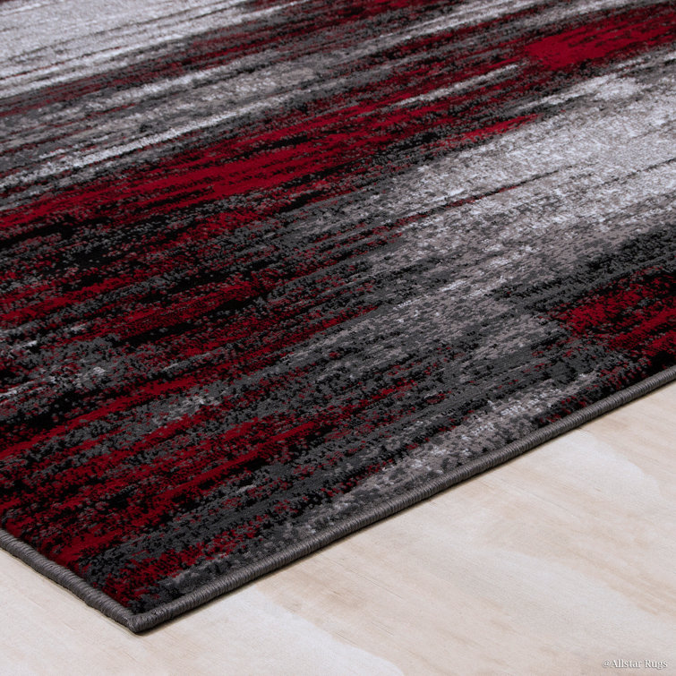 Red and Gray Abstract Stain-Resistant Synthetic Area Rug 5' x 7'