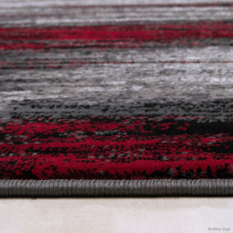 Red and Gray Abstract Stain-Resistant Synthetic Area Rug 5' x 7'