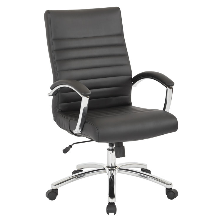 Black Faux Leather Executive Mid-Back Office Chair with Adjustable Arms