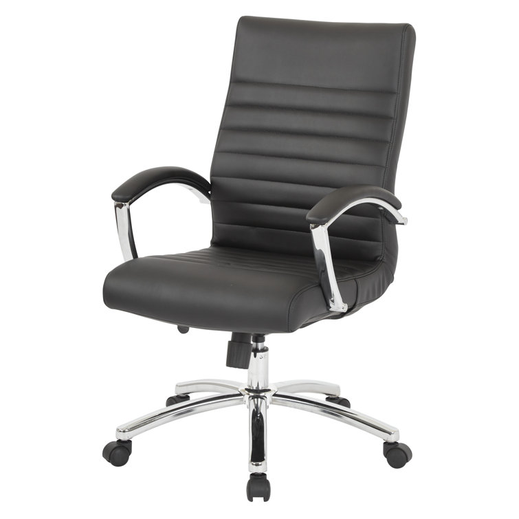 Black Faux Leather Executive Mid-Back Office Chair with Adjustable Arms