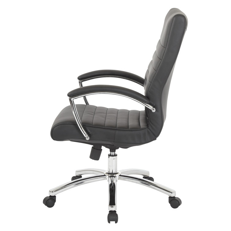 Black Faux Leather Executive Mid-Back Office Chair with Adjustable Arms