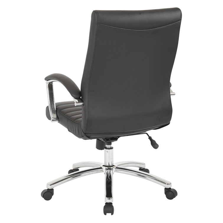 Black Faux Leather Executive Mid-Back Office Chair with Adjustable Arms