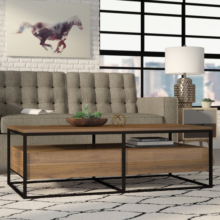 52'' Rectangular Industrial Brown Wood & Metal Coffee Table with Storage