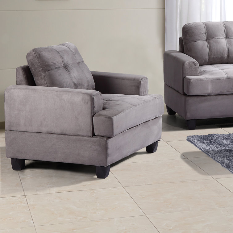 Turner Gray Microfiber Tufted Armchair with Manufactured Wood Frame