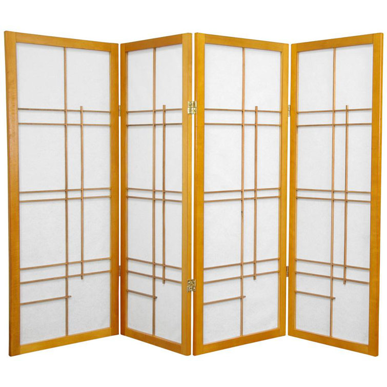 Honey Wood and Rice Paper 4-Panel Shoji Room Divider