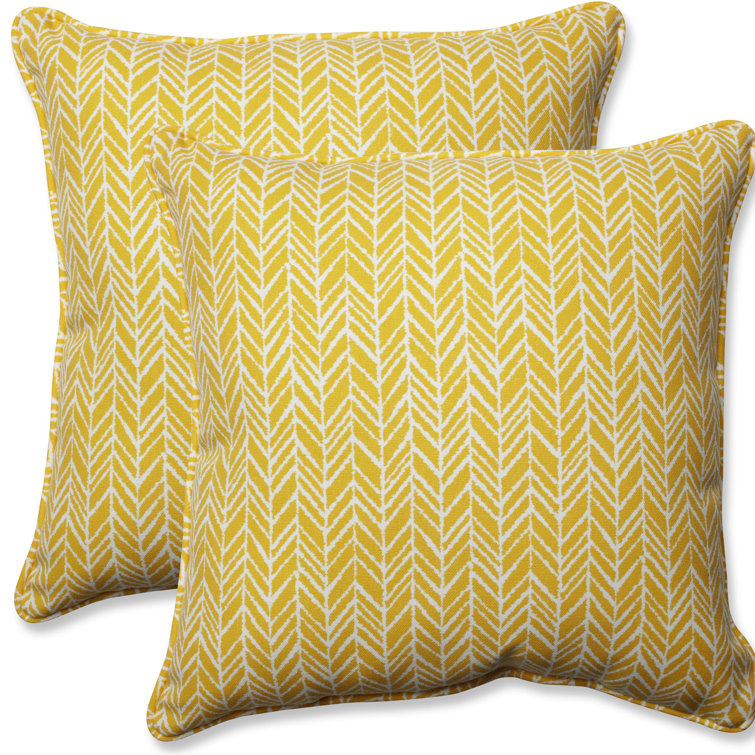 Yellow and White Herringbone Outdoor/Indoor Throw Pillow Set