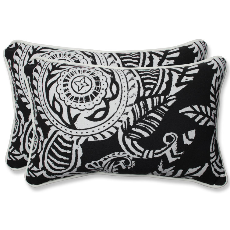 Black and White Paisley Outdoor Lumbar Pillows Set