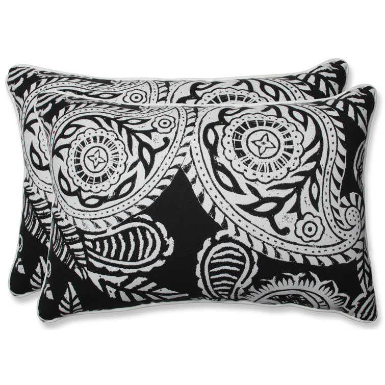 Black and White Paisley Outdoor Lumbar Pillows Set