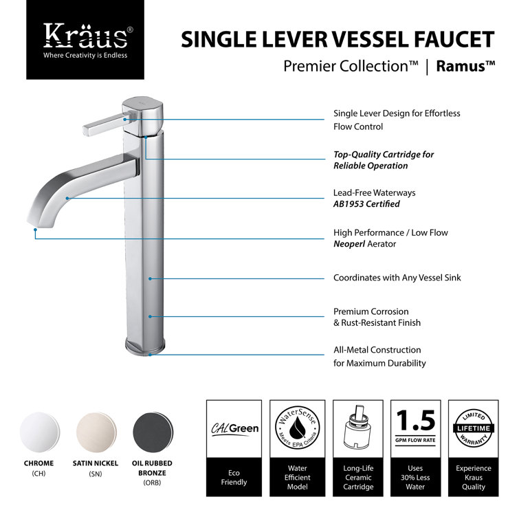 Sleek Satin Nickel Single Lever Vessel Faucet in Chrome