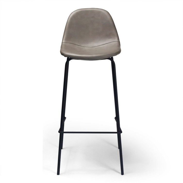 Modern Smoke Gray Faux Leather and Metal Barstool Set of 2
