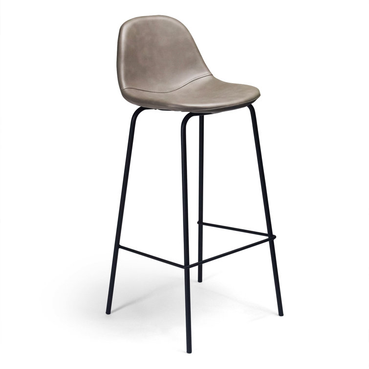 Modern Smoke Gray Faux Leather and Metal Barstool Set of 2