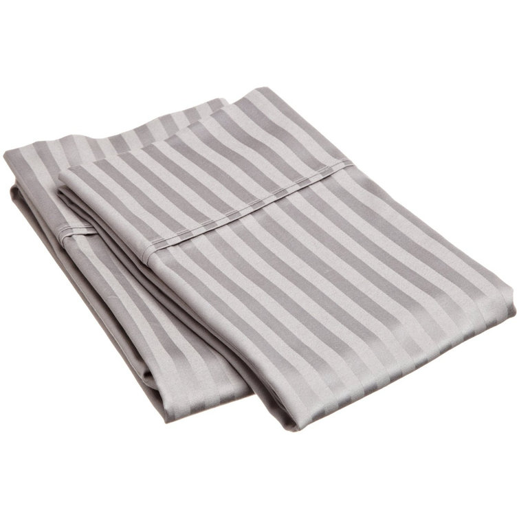 Gray King Size Cotton Pillowcase Set with Stripe Pattern