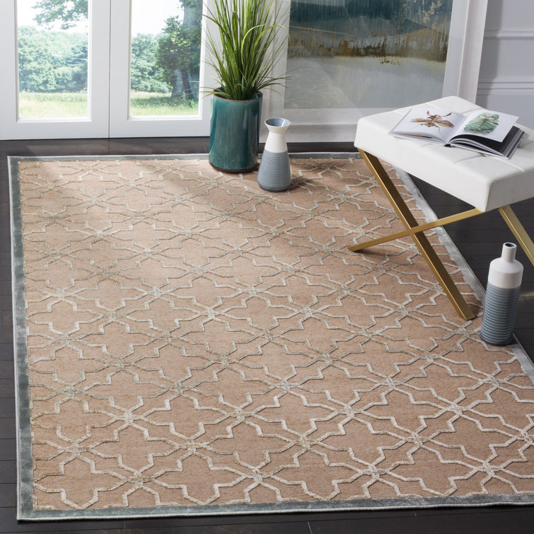 Handmade Beige and Ivory Wool Viscose Geometric Area Rug 8' x 11'2"
