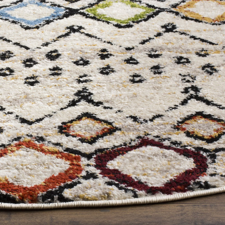 Ivory Multi Geometric 4' x 6' Easy-Care Synthetic Area Rug