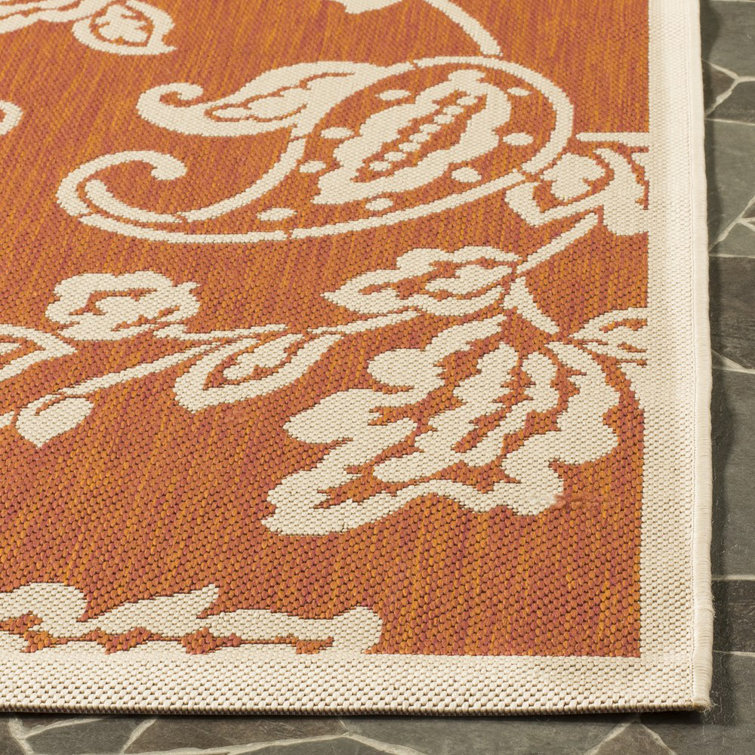 Terracotta and Beige Floral Hand-Tufted Runner Rug