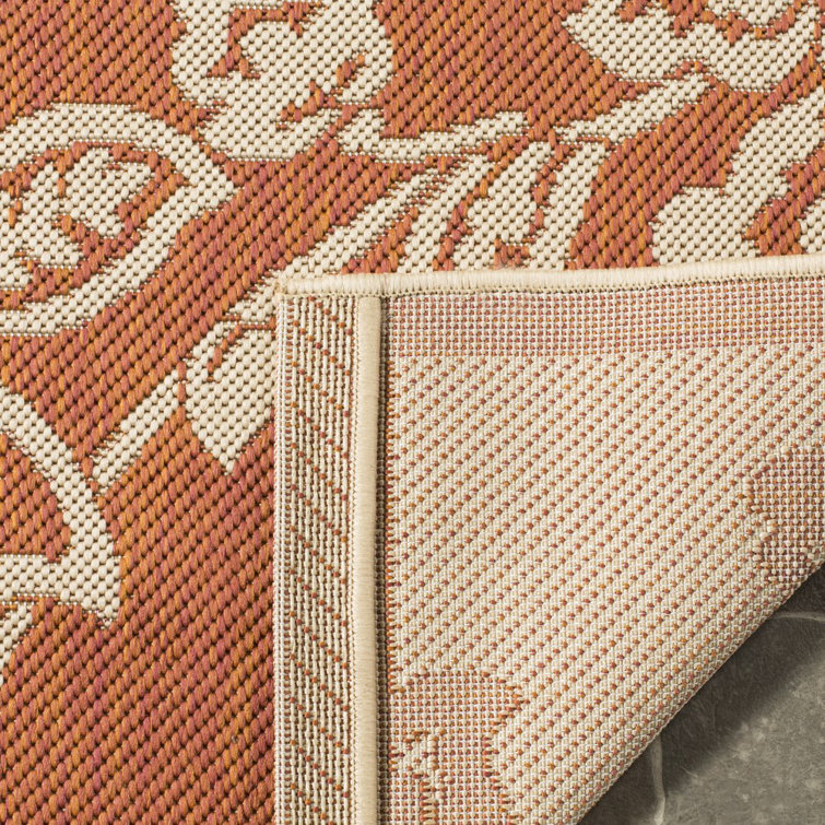 Terracotta and Beige Floral Hand-Tufted Runner Rug