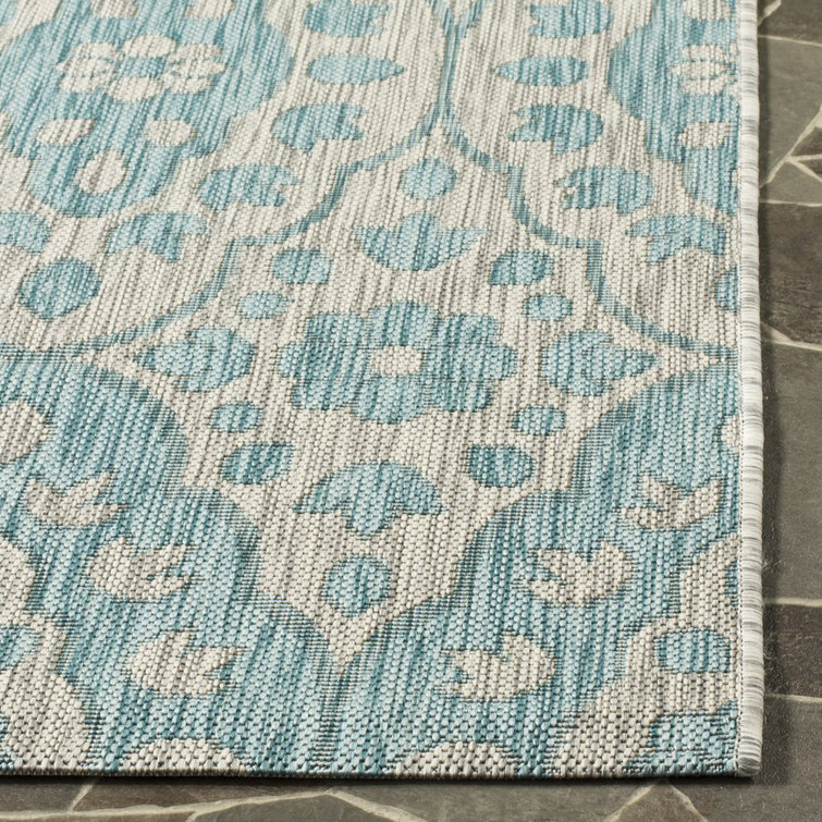 Grey and Aqua Medallion Tufted Reversible Rug